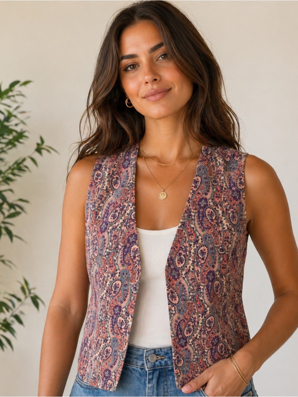 Paisley Boho Vest Size Small | Vintage Inspired Earth Tone Layering Piece